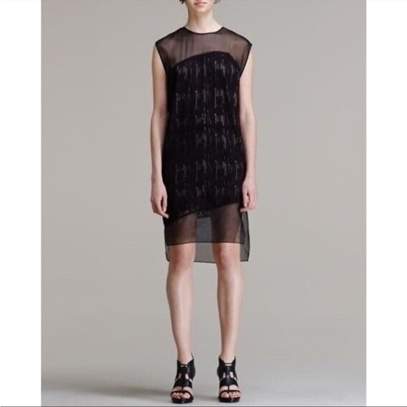 NWT Helmut Lang NEW Sheer Trim TexturedThread Stitch Silk Dress